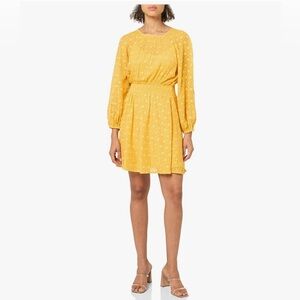 Tommy Hilfiger Women's Long Sleeve Smocked Waist Crepe Dress Lace Women's Dress